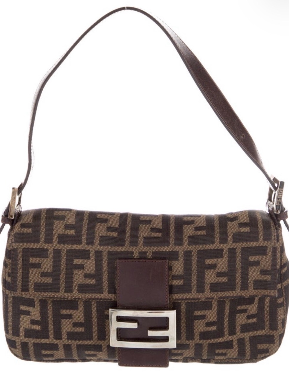 Fendi Black & Brown FF Logo Baguette Shoulder Bag